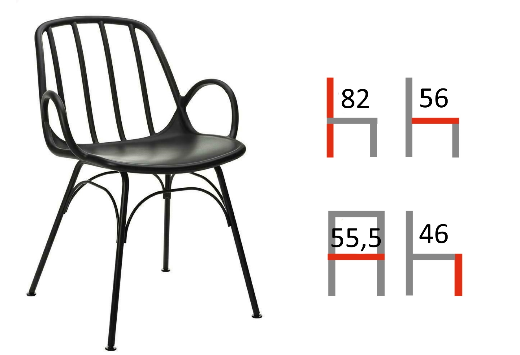 krzesła plastikowe casteria, czarne krzesła na balkon casteria,wymiary